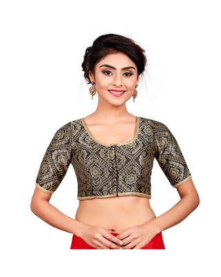 Black Brocade Readymade Padded Saree Blouse 1