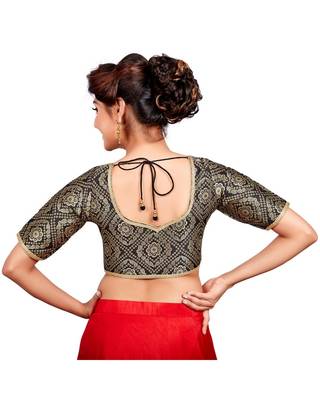 Black Brocade Readymade Padded Saree Blouse 2