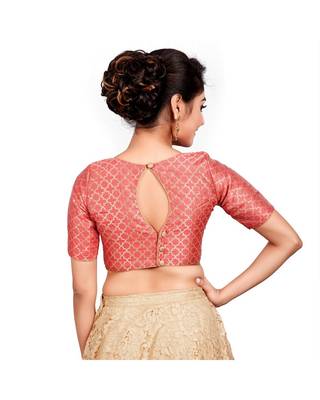 Pink Brocade Readymade Padded Saree Blouse 2
