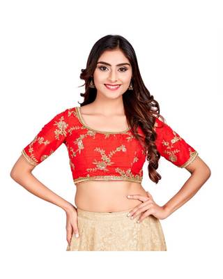 Red Dupion Silk Readymade Padded Saree Blouse 1