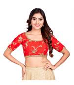 Red Dupion Silk Readymade Padded Saree Blouse