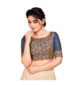 0Vy Blue Brocade Readymade Padded Saree Blouse