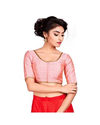 Light Pink Dupion Silk Readymade Padded Saree Blouse 1