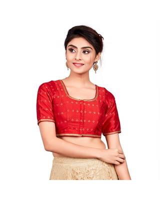 Red Dupion Silk Readymade Padded Saree Blouse 1