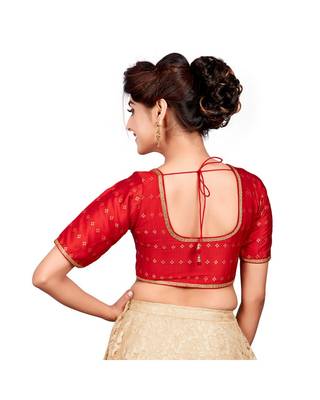 Red Dupion Silk Readymade Padded Saree Blouse 2
