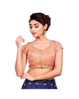 Peach Brocade Readymade Padded Saree Blouse 1