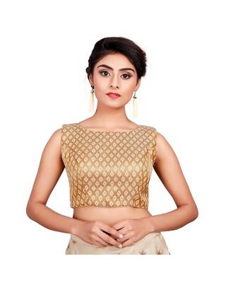 Gold Brocade Readymade Padded Saree Blouse 1