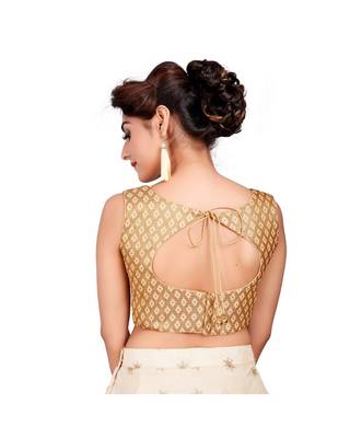 Gold Brocade Readymade Padded Saree Blouse 2