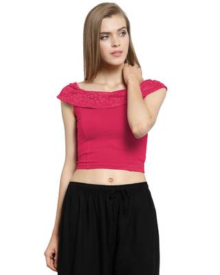 Fuchsia Pink Cotton Lycra Stretchable Readymade Free Size Saree Blouse For Women 1