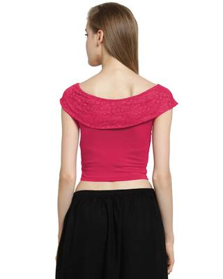Fuchsia Pink Cotton Lycra Stretchable Readymade Free Size Saree Blouse For Women 2