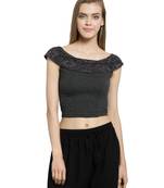 Grey Cotton Lycra Stretchable Readymade Free Size Saree Blouse For Women