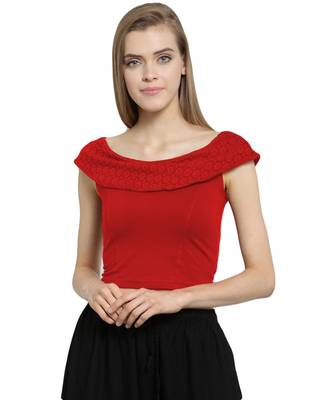 Red Cotton Lycra Stretchable Readymade Free Size Saree Blouse For Women 1