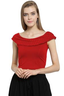 Red Cotton Lycra Stretchable Readymade Free Size Saree Blouse For Women