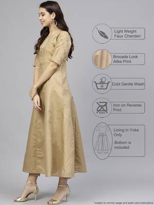 Beige printed chanderi kurti with pant 2