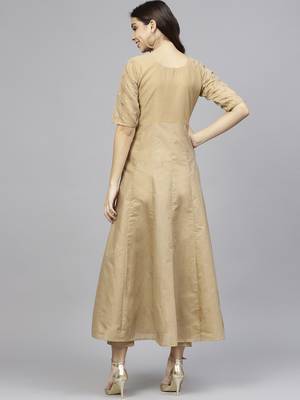 Beige printed chanderi kurti with pant 3