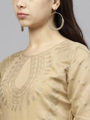 Beige printed chanderi kurti with pant 4