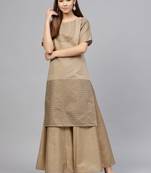Beige printed chanderi kurti with bottom
