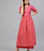 Pink printed cotton kurti with pant