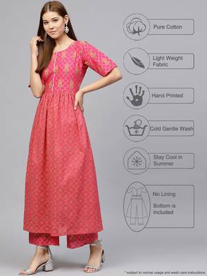 Pink printed cotton kurti with pant 2