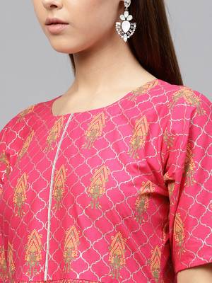 Pink printed cotton kurti with pant 5