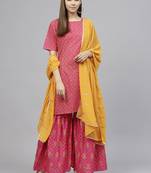 Pink printed cotton kurti wit Gharara & Dupatta