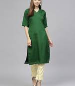 Green plain polyester kurti with pant