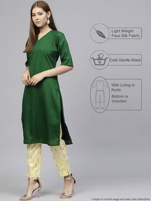 Green plain polyester kurti with pant 2