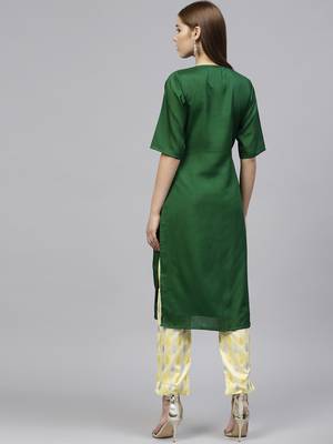 Green plain polyester kurti with pant 3