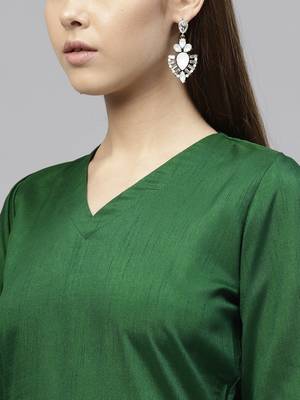 Green plain polyester kurti with pant 4