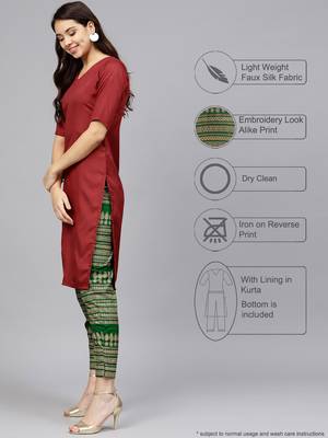 Red plain polyester kurti with pant 2
