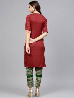 Red plain polyester kurti with pant 3