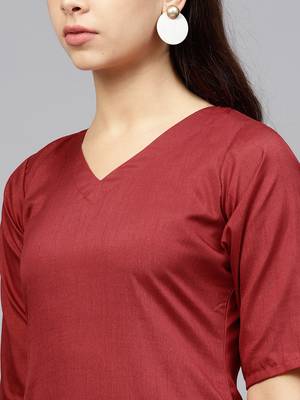 Red plain polyester kurti with pant 4