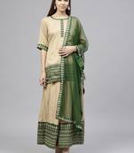 Beige printed polyester kurtis with Dupatta & Sharara
