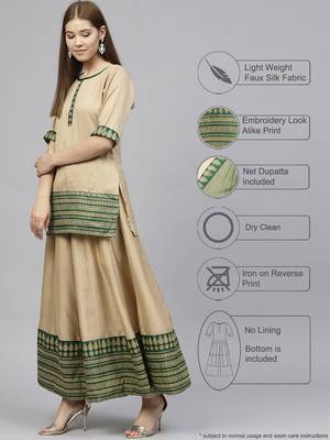 Beige printed polyester kurtis with Dupatta & Sharara 2