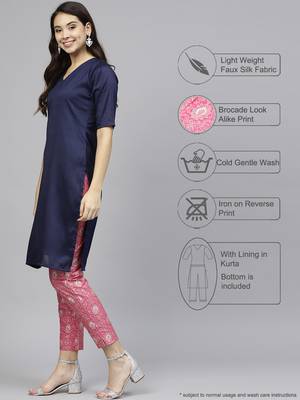 Blue plain polyester kurti with pant 2
