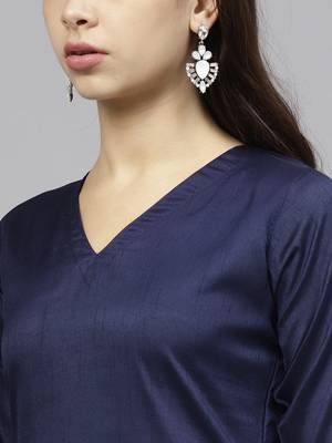 Blue plain polyester kurti with pant 4