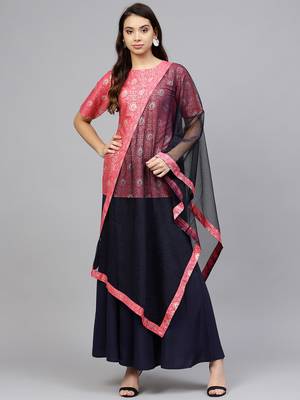 Pink printed crepe kurtis with Sharara & Dupatta 1
