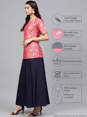 Pink printed crepe kurtis with Sharara & Dupatta 2