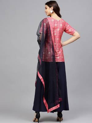 Pink printed crepe kurtis with Sharara & Dupatta 3