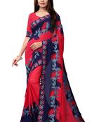 Pink embroidered georgette saree with blouse