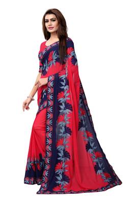 Pink embroidered georgette saree with blouse 2