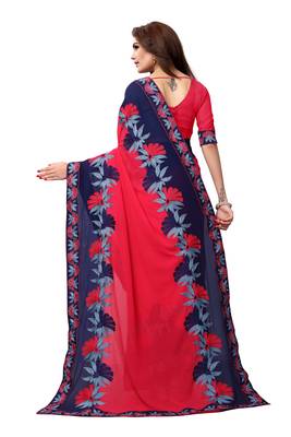 Pink embroidered georgette saree with blouse 4