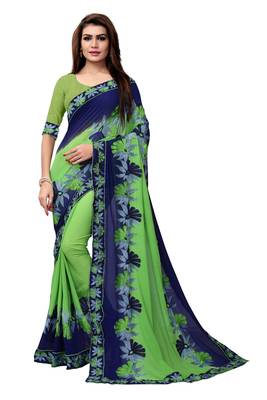 Green embroidered georgette saree with blouse 1
