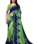 Green embroidered georgette saree with blouse