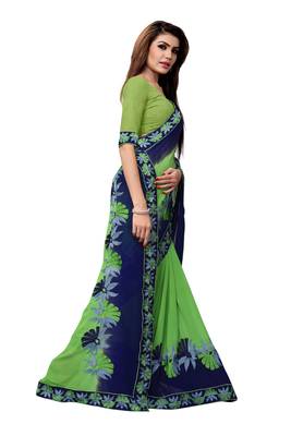 Green embroidered georgette saree with blouse 2