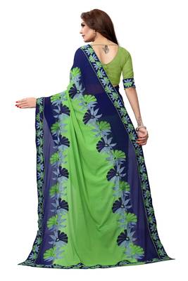 Green embroidered georgette saree with blouse 3