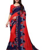 Red embroidered georgette saree with blouse