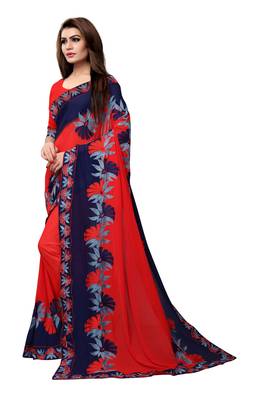 Red embroidered georgette saree with blouse 2