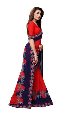Red embroidered georgette saree with blouse 3