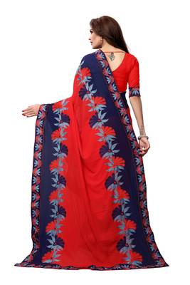 Red embroidered georgette saree with blouse 4